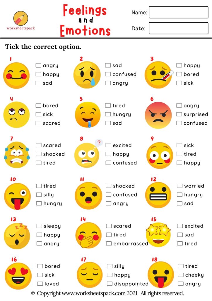 Feelings And Emotions Exercises Free Quiz Worksheetspack