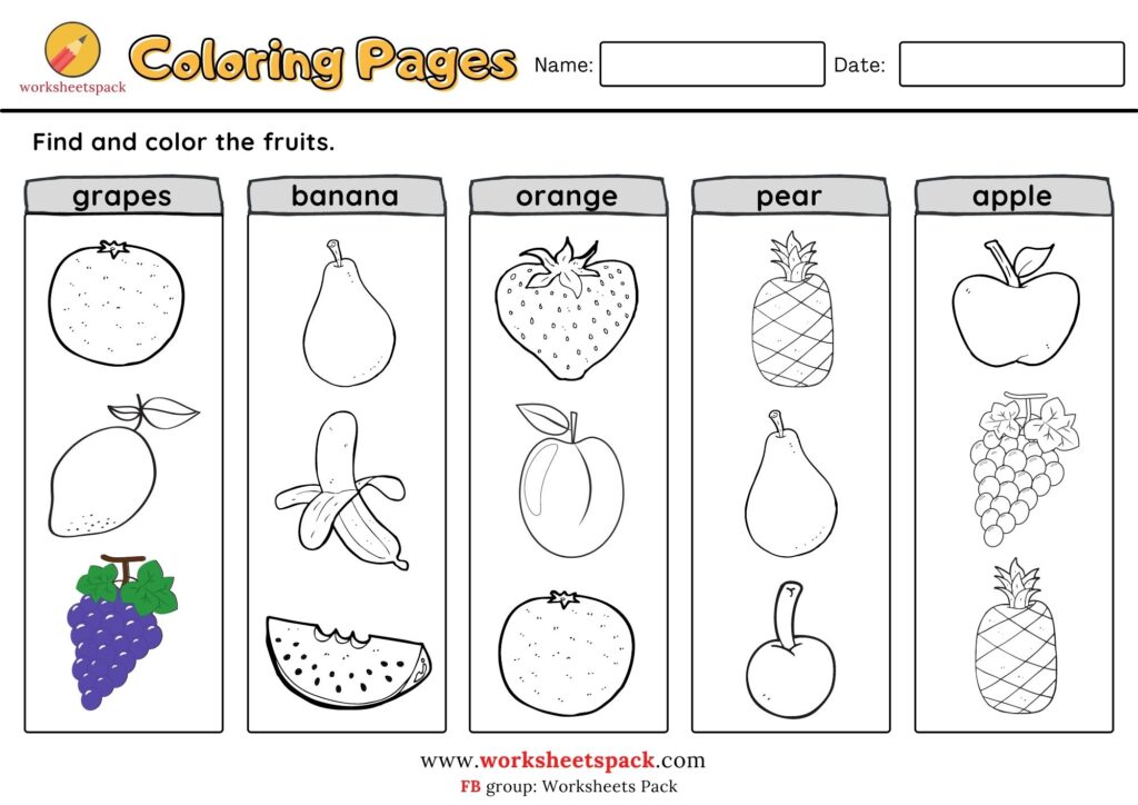 Fruits printable coloring pages