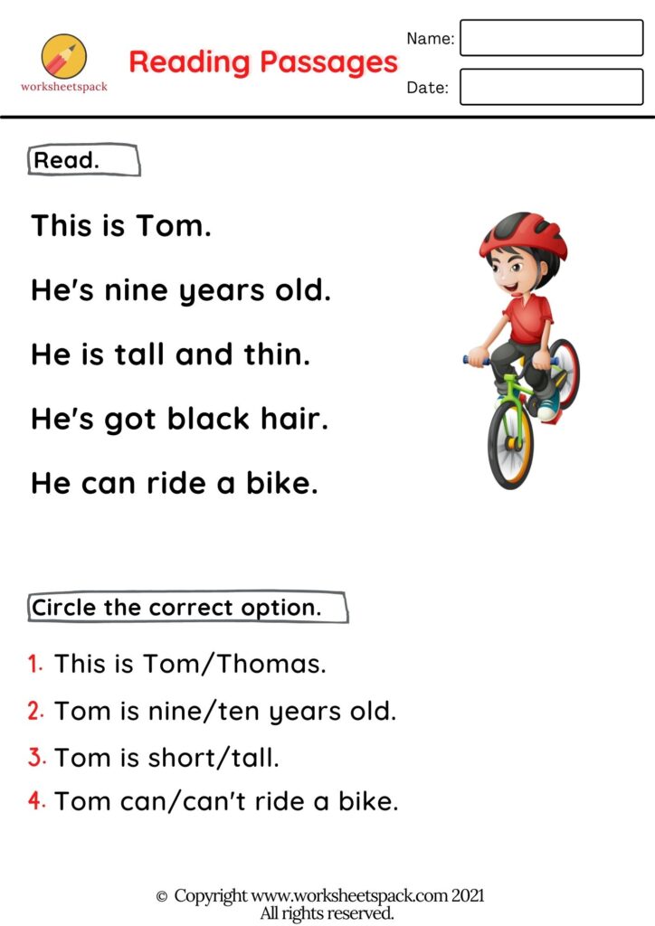 Kindergarten reading passages