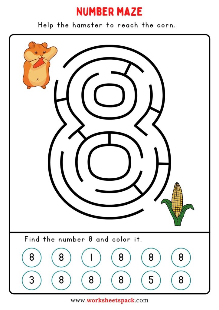 Number Maze Worksheet PDF