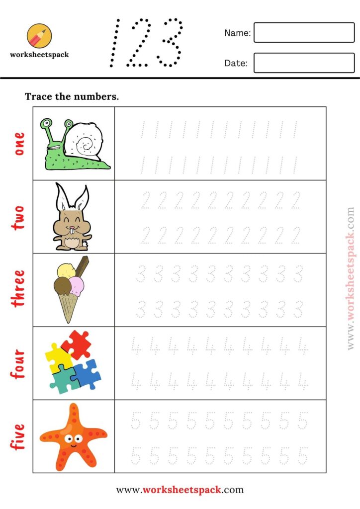 Practice tracing numbers 1-10