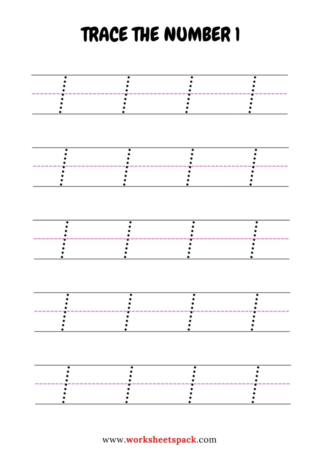 Dotted numbers to trace 1-10 PDF - worksheetspack