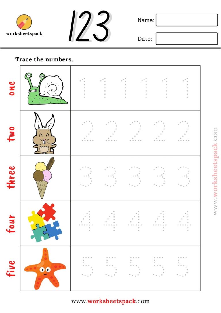 Trace the numbers 1-10 free printable - worksheetspack