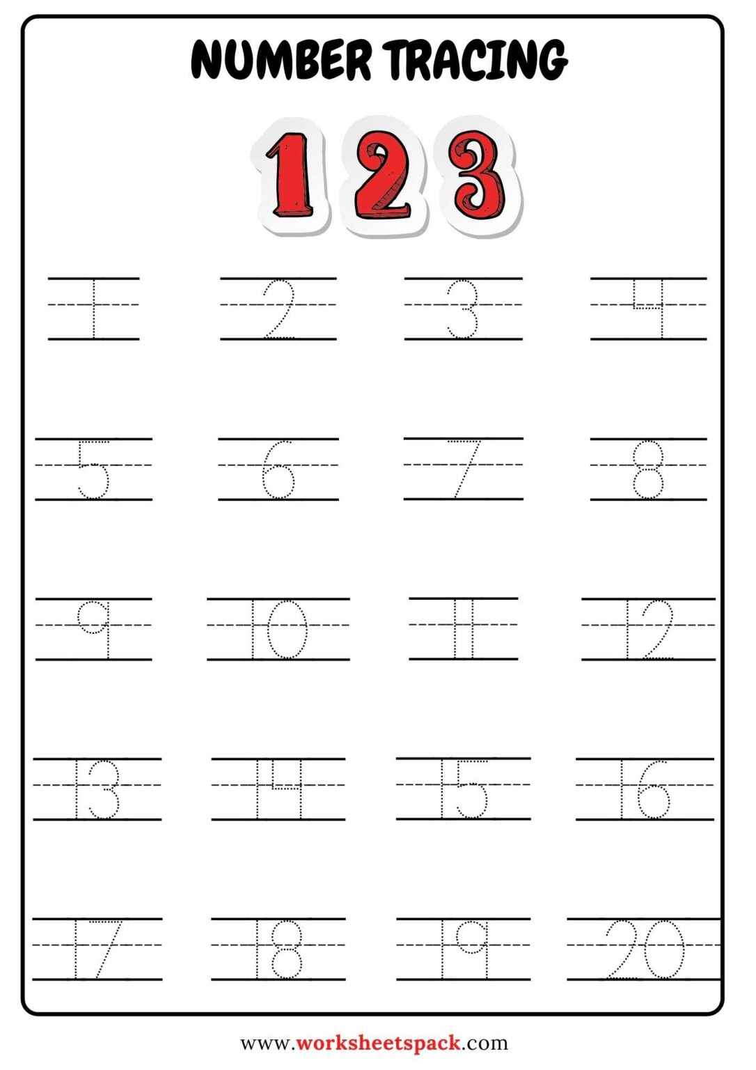 120 numbers tracing worksheets worksheetspack