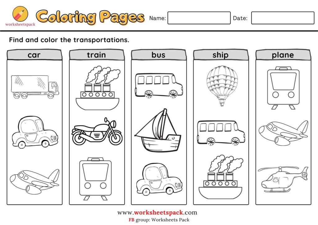 Transportation free vehicles coloring pages
