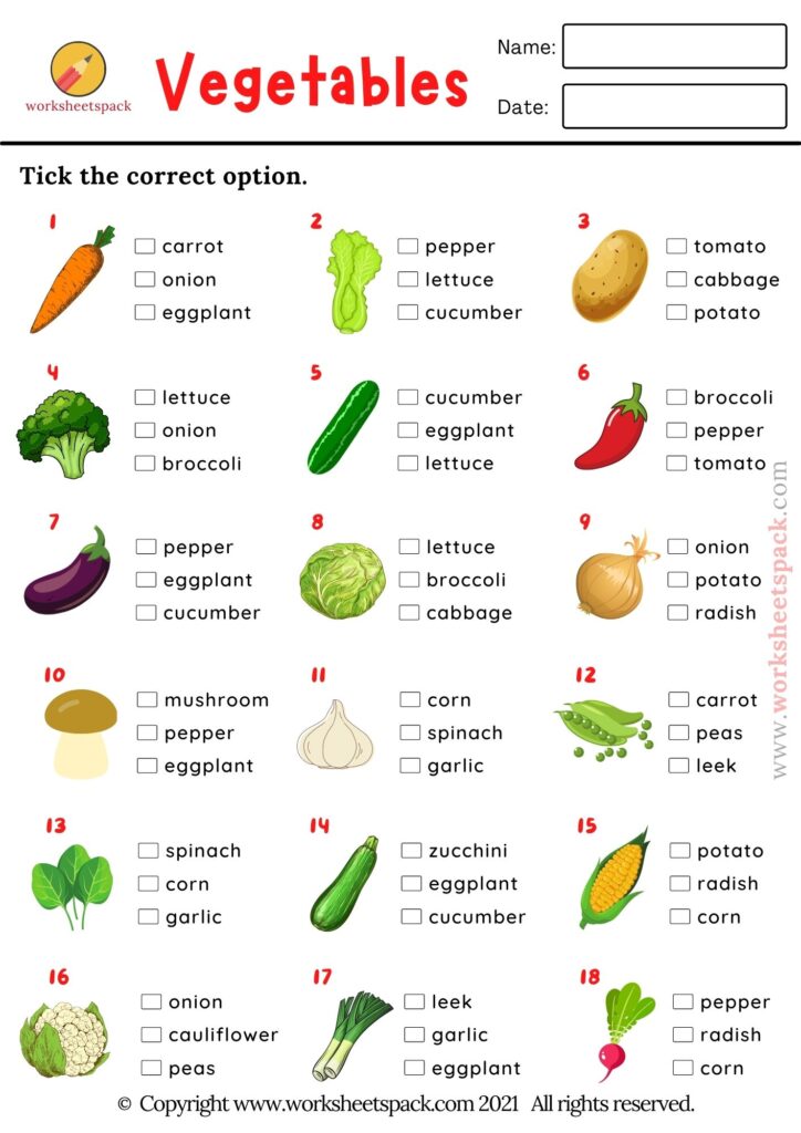 Vegetable Quiz, Free Picture Test