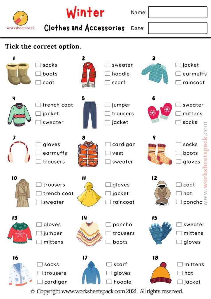 Winter Clothes and Accessories Quiz