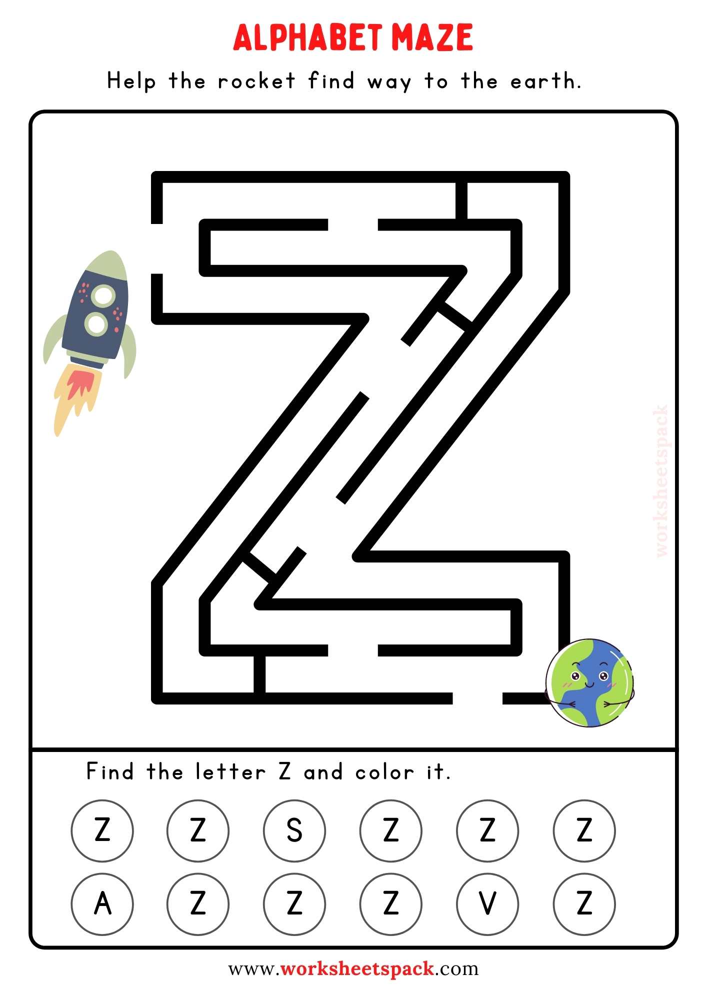 Alphabet Maze For Kindergarten Free PDF - worksheetspack