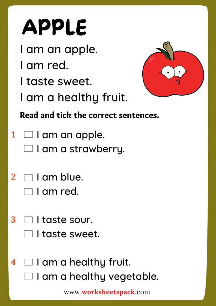 Free Fruits Reading Comprehension