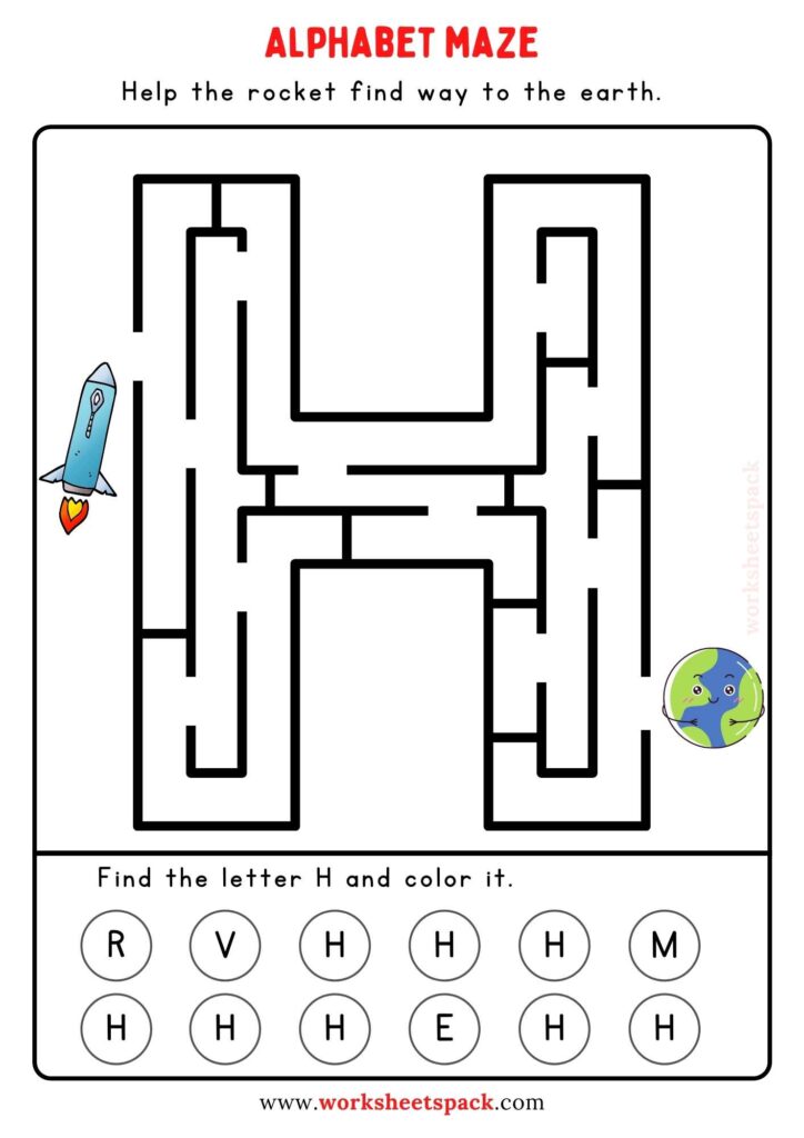 Kindergarten Alphabet Maze Worksheets