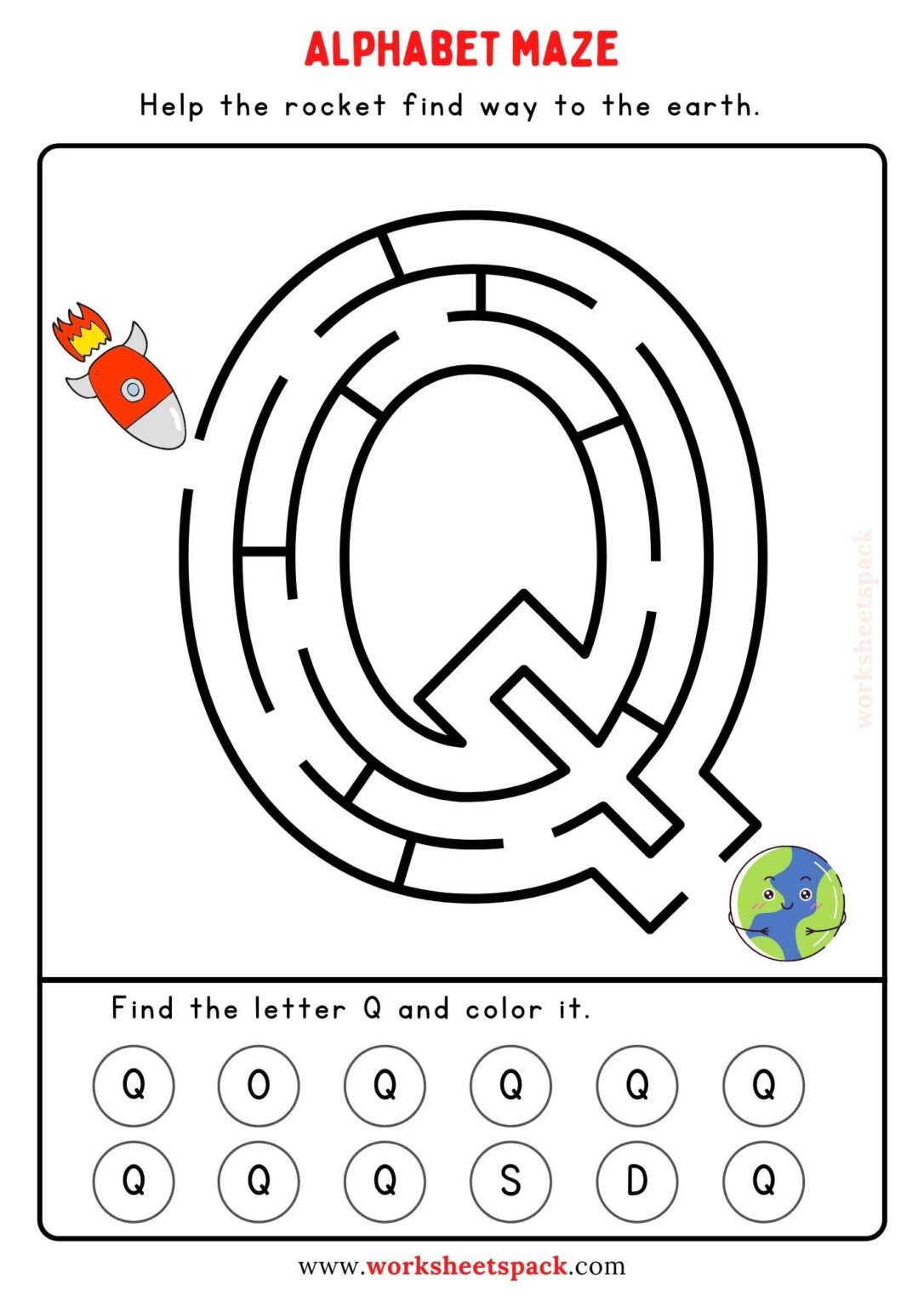 Alphabet Maze For Kindergarten Free PDF - worksheetspack