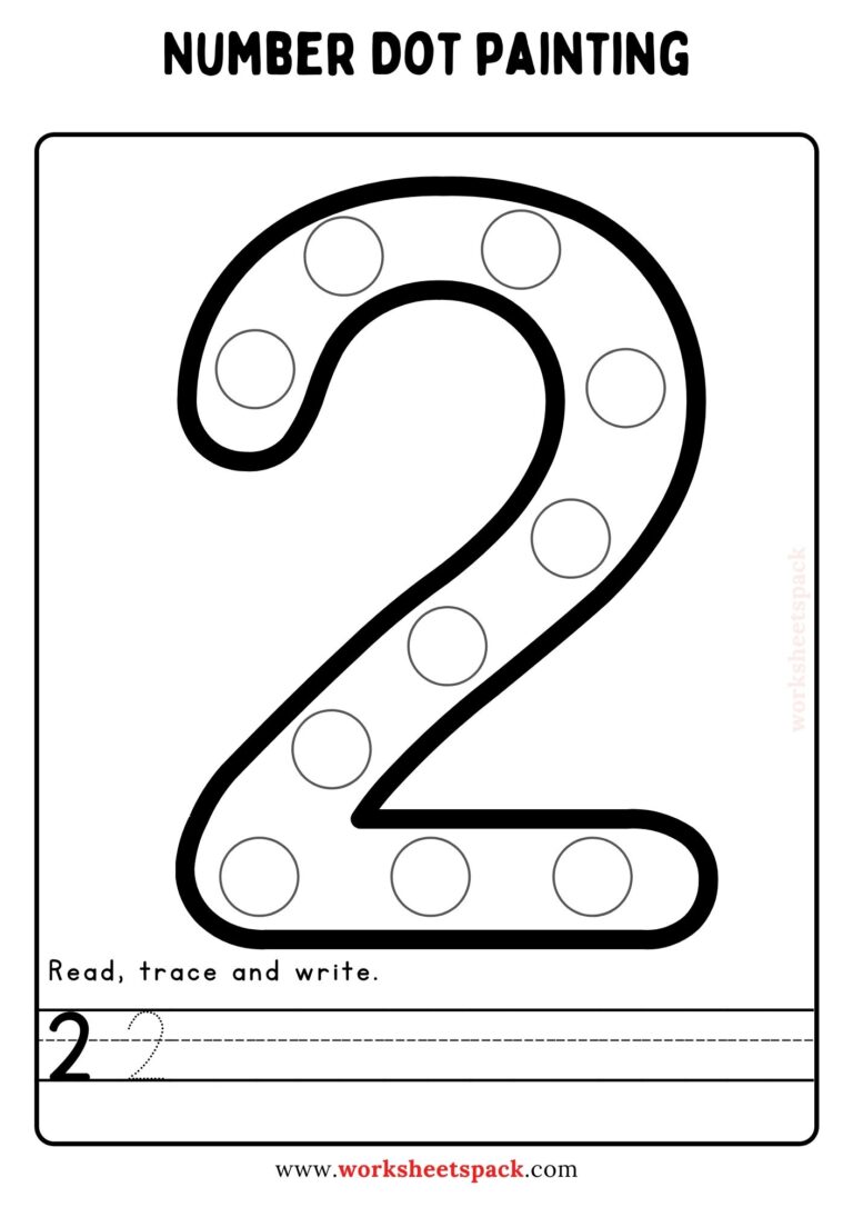 Free Number Dot Painting Worksheets 1-10 - worksheetspack