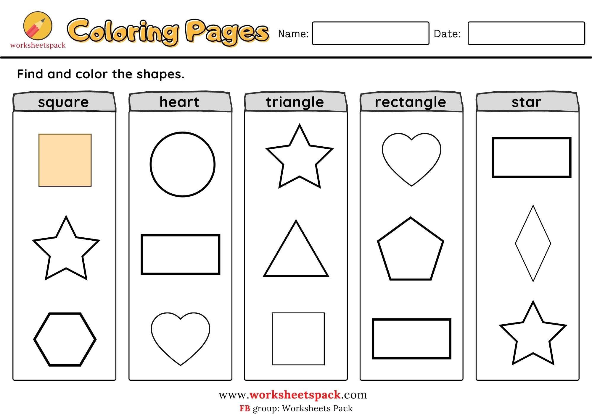 Shapes Coloring Pages Free PDF - worksheetspack