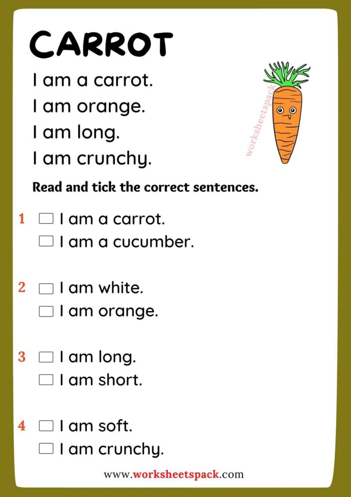 Vegetables Reading Comprehension