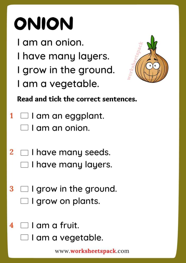 Vegetables reading comprehension PDF