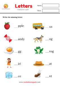 Write the missing letter - words with pictures - worksheetspack