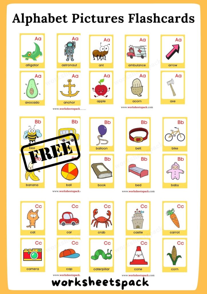Free Alphabet Letters with Pictures Flashcards