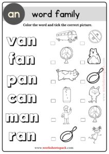 An Word Family Coloring Book for Kindergarten - worksheetspack