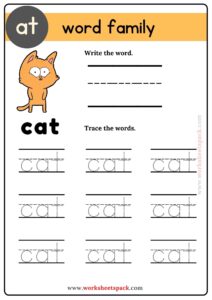 Trace and Write -at Words Free PDF - worksheetspack