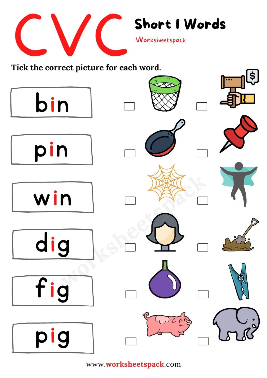 Free Short I Worksheets for Kindergarten - worksheetspack