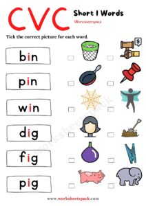 Free Short I Worksheets for Kindergarten - worksheetspack