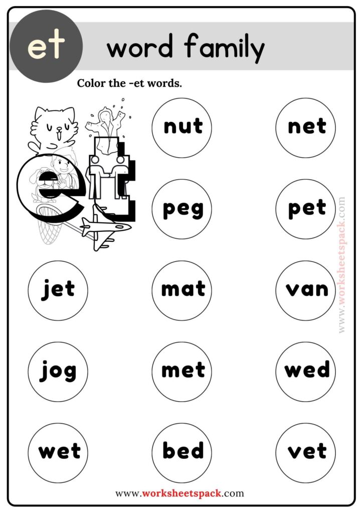 Et Word Family Coloring Pages