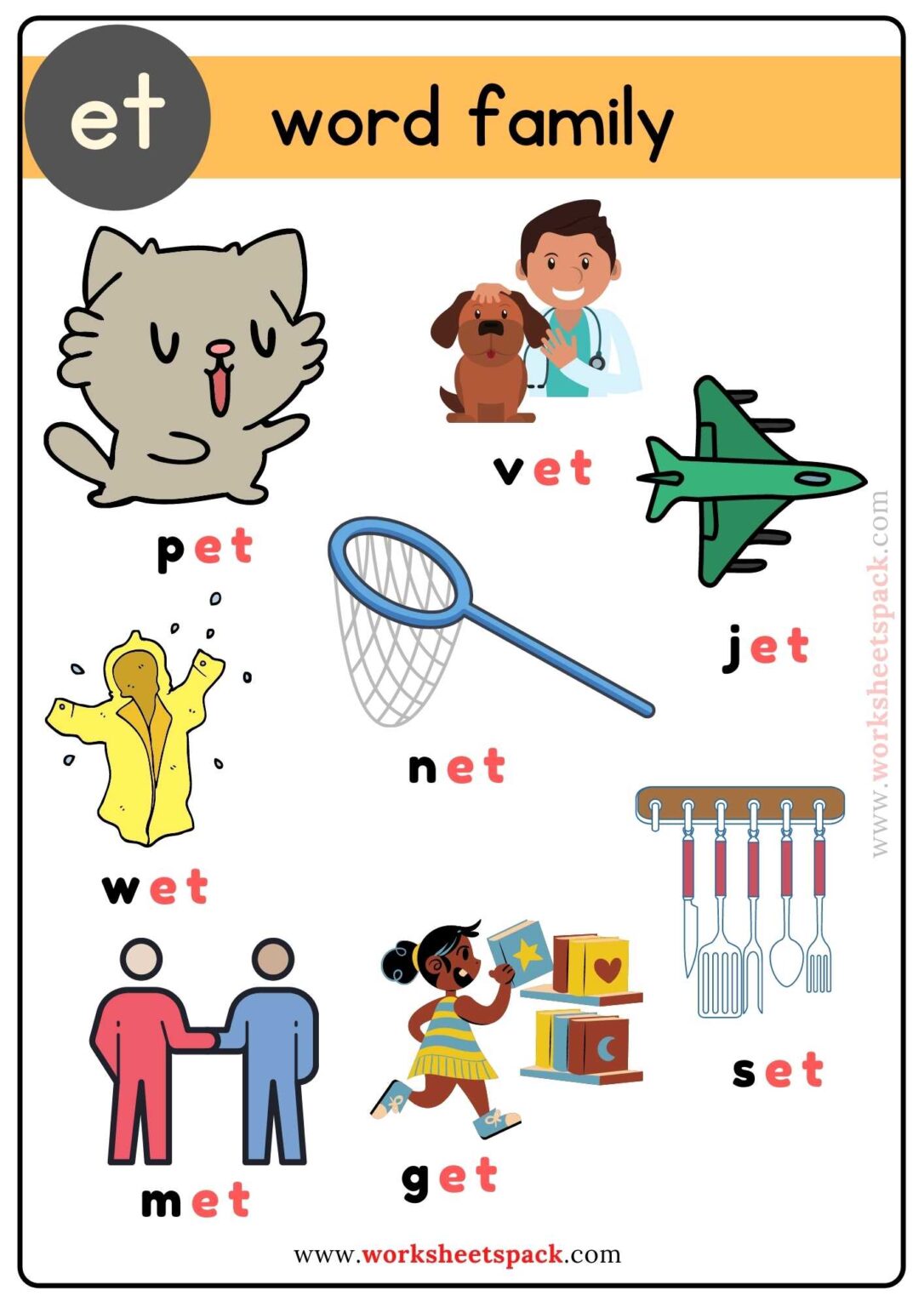 Free ET Word Family List - worksheetspack