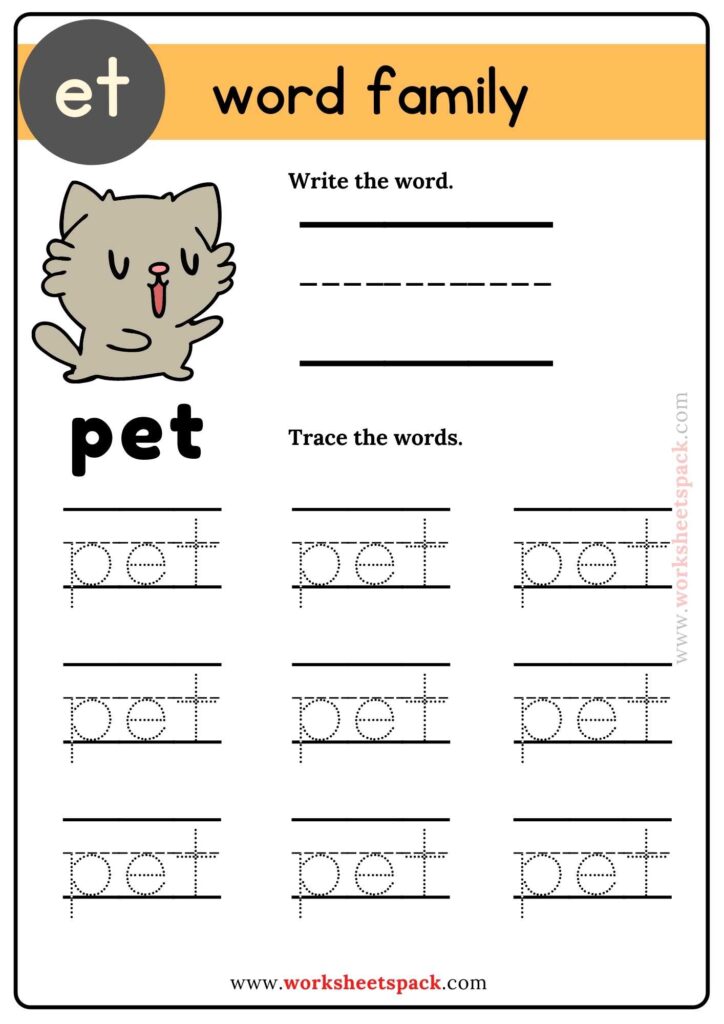 Et Word Family Tracing and Writing Free Printable