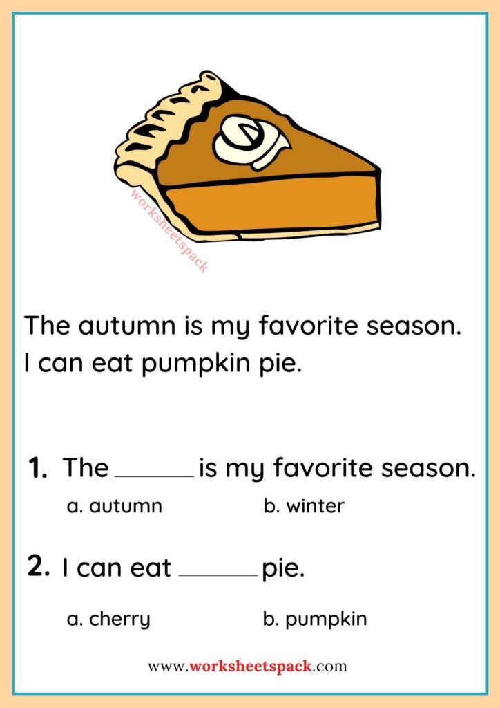 Fall Reading Comprehension Worksheets PDF