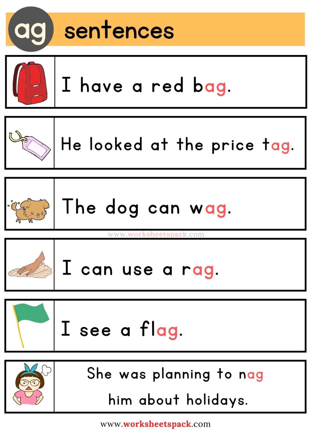 Missing letters ag words worksheetspack
