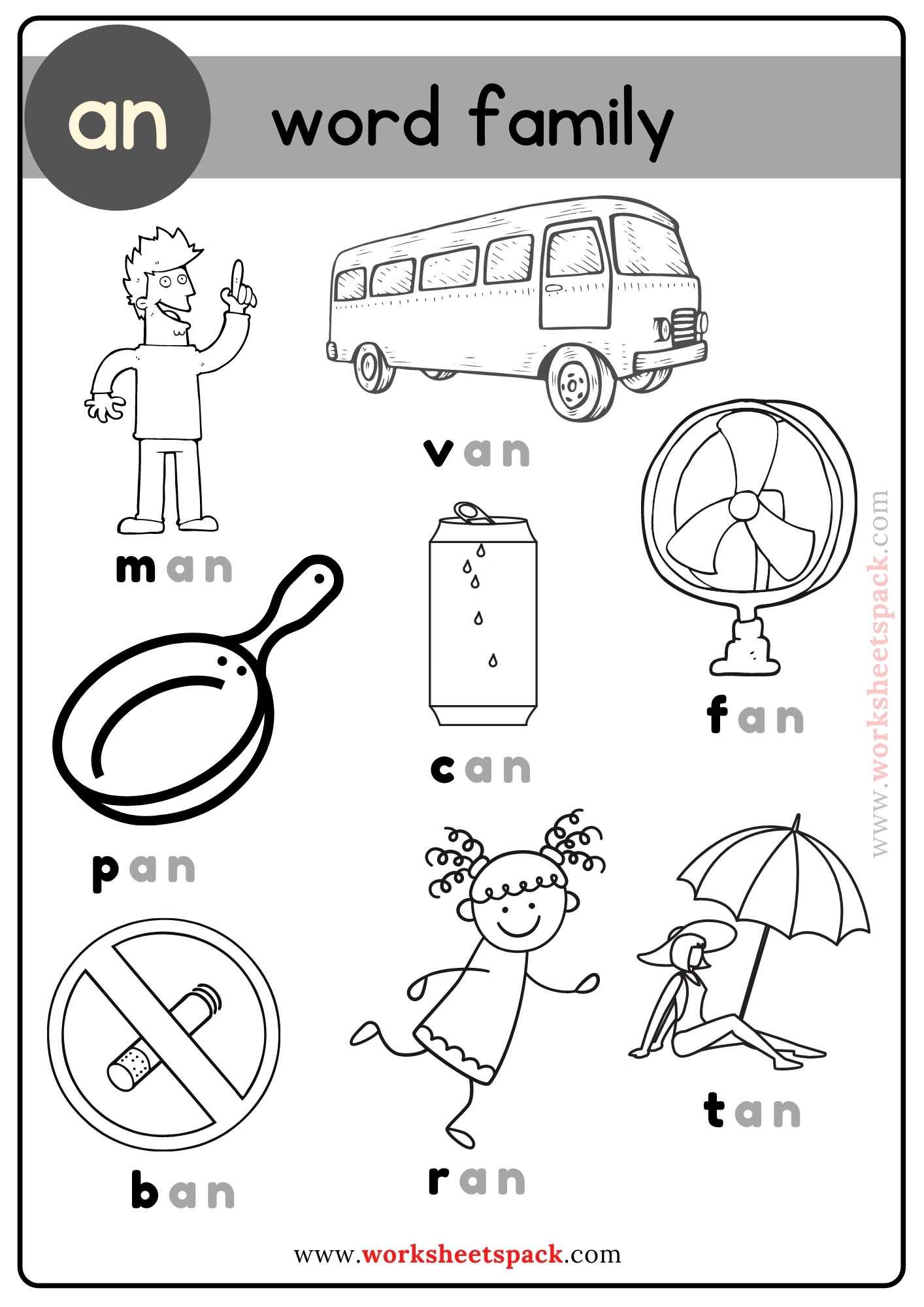 Free An Word Family with Pictures PDF worksheetspack