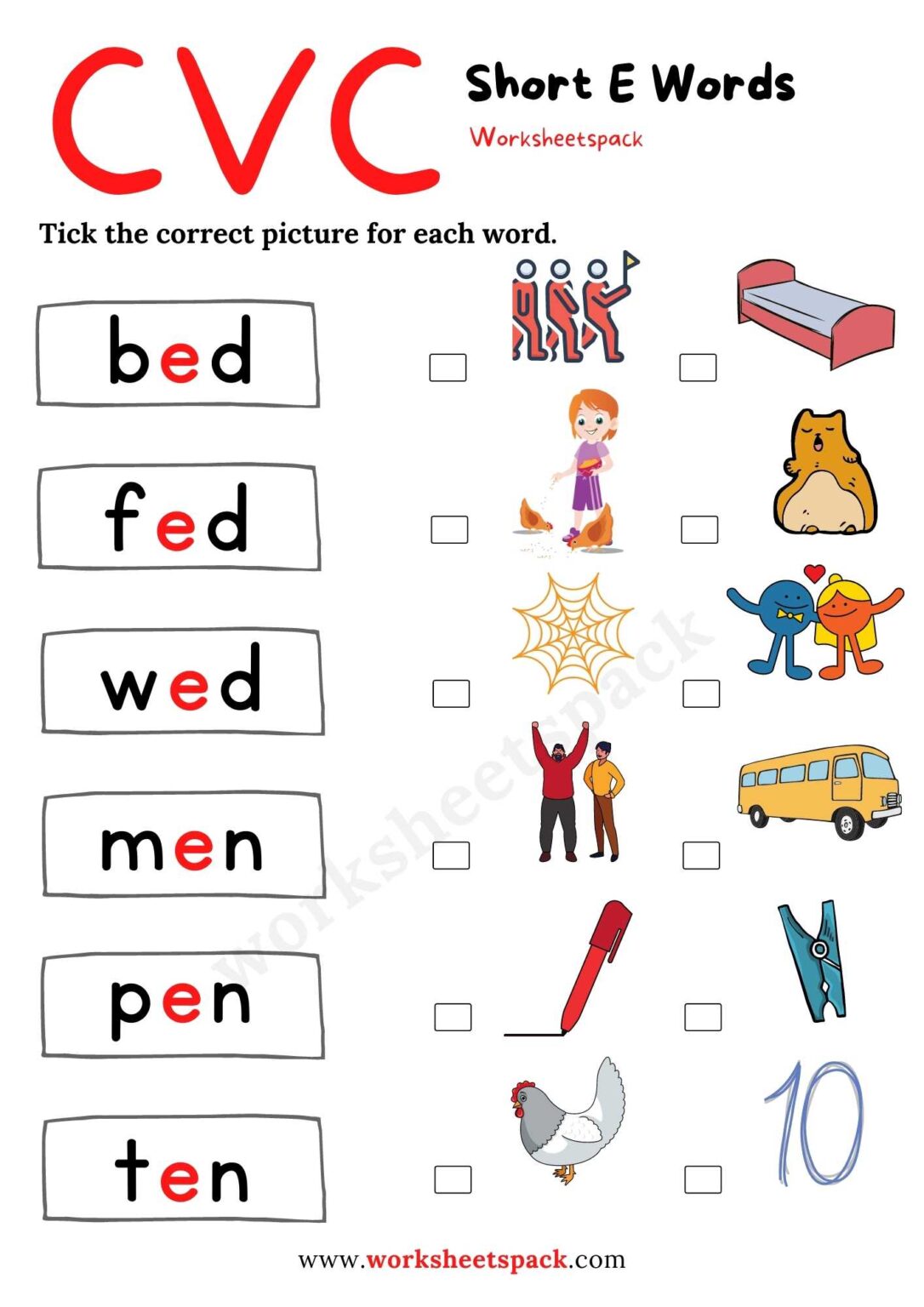 Short E Worksheets for Kindergarten - worksheetspack