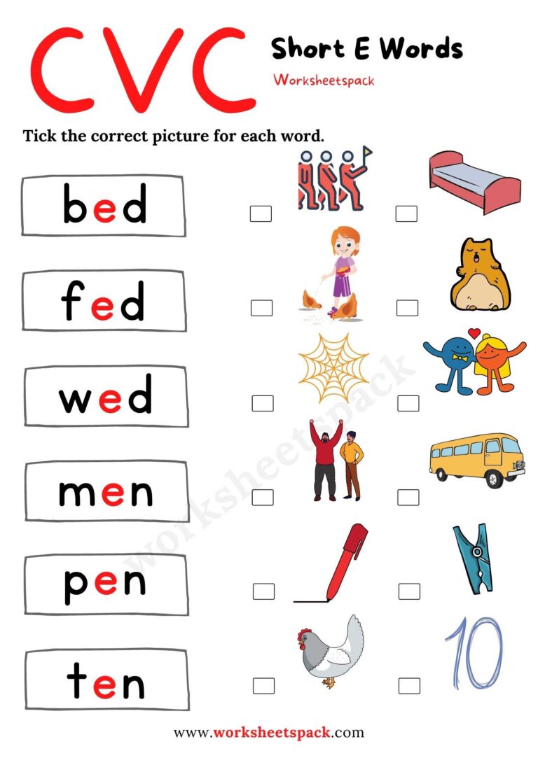 Short E Worksheets For Kindergarten - Worksheetspack