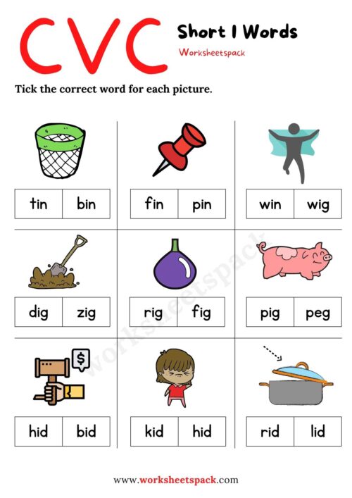 Free Short I Worksheets for Kindergarten - worksheetspack