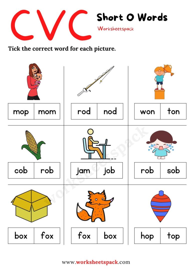 Free CVC Words with Pictures PDF - worksheetspack