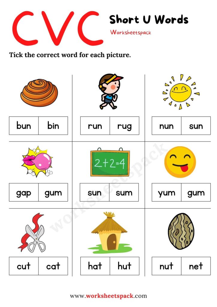 Free Short U Worksheets for Kindergarten