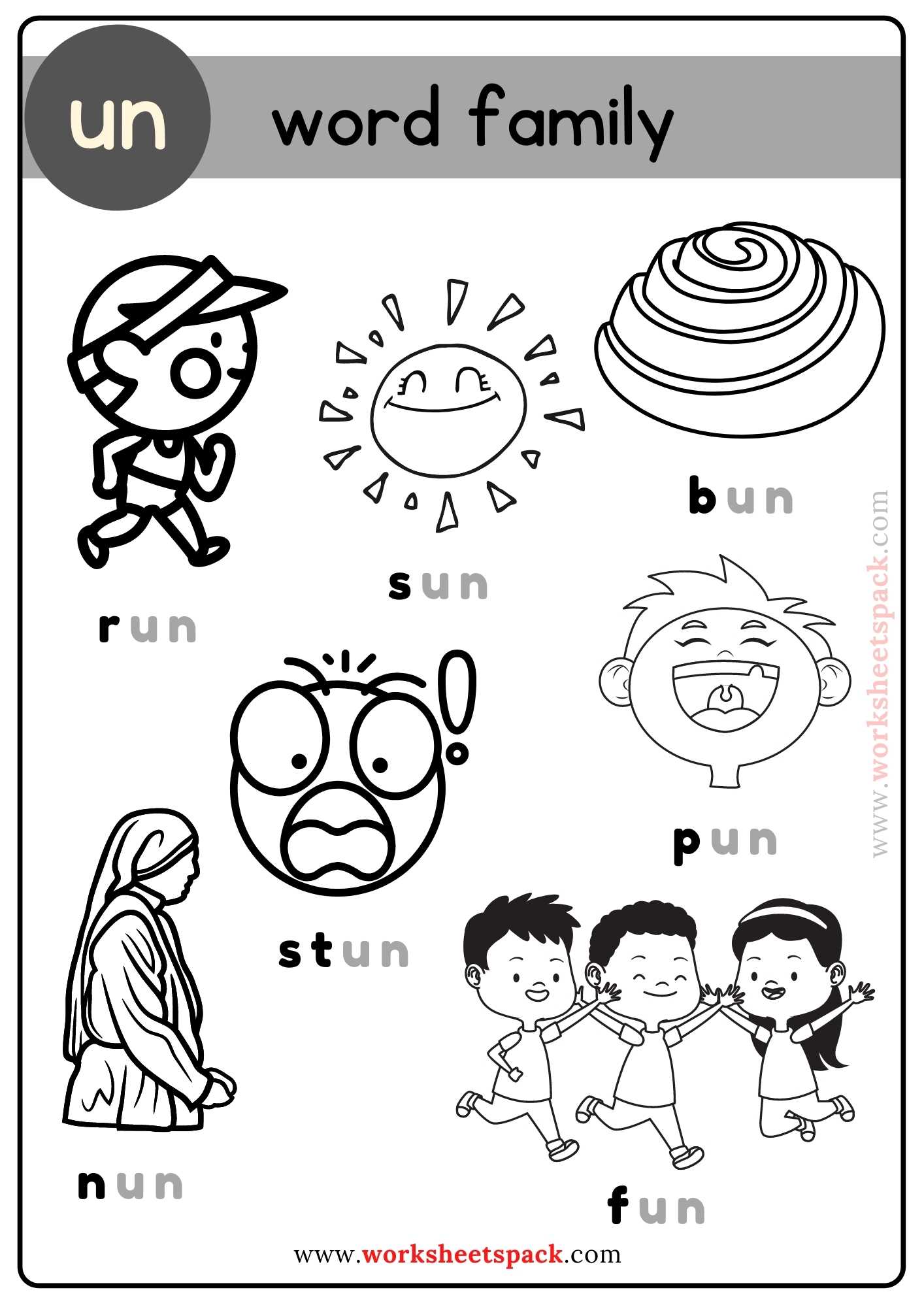 Free Un Word Family with Pictures Poster - worksheetspack