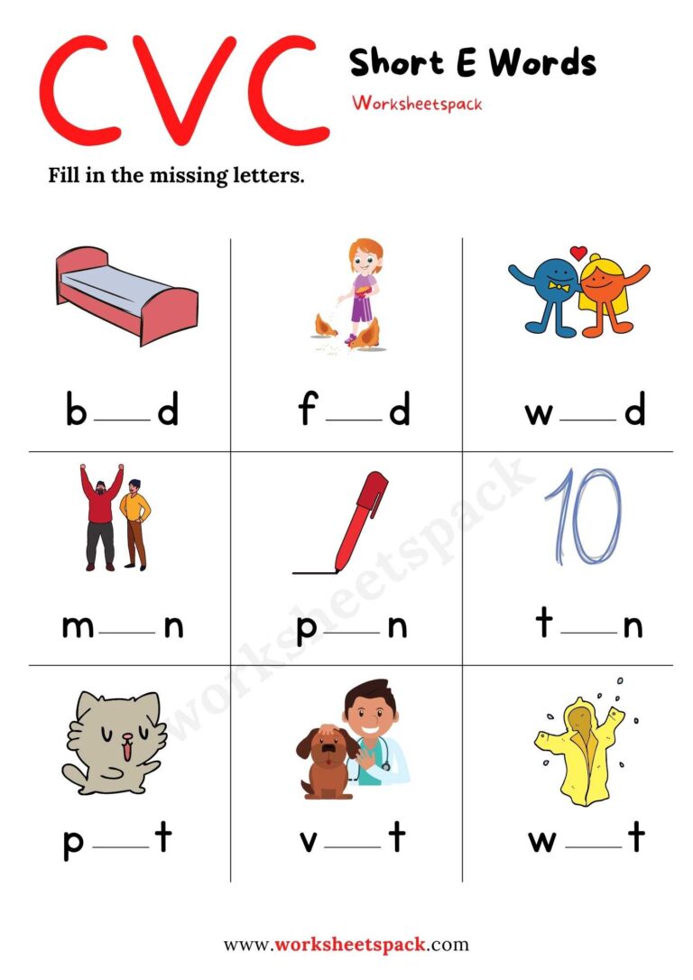 Short E Worksheets for Kindergarten - worksheetspack