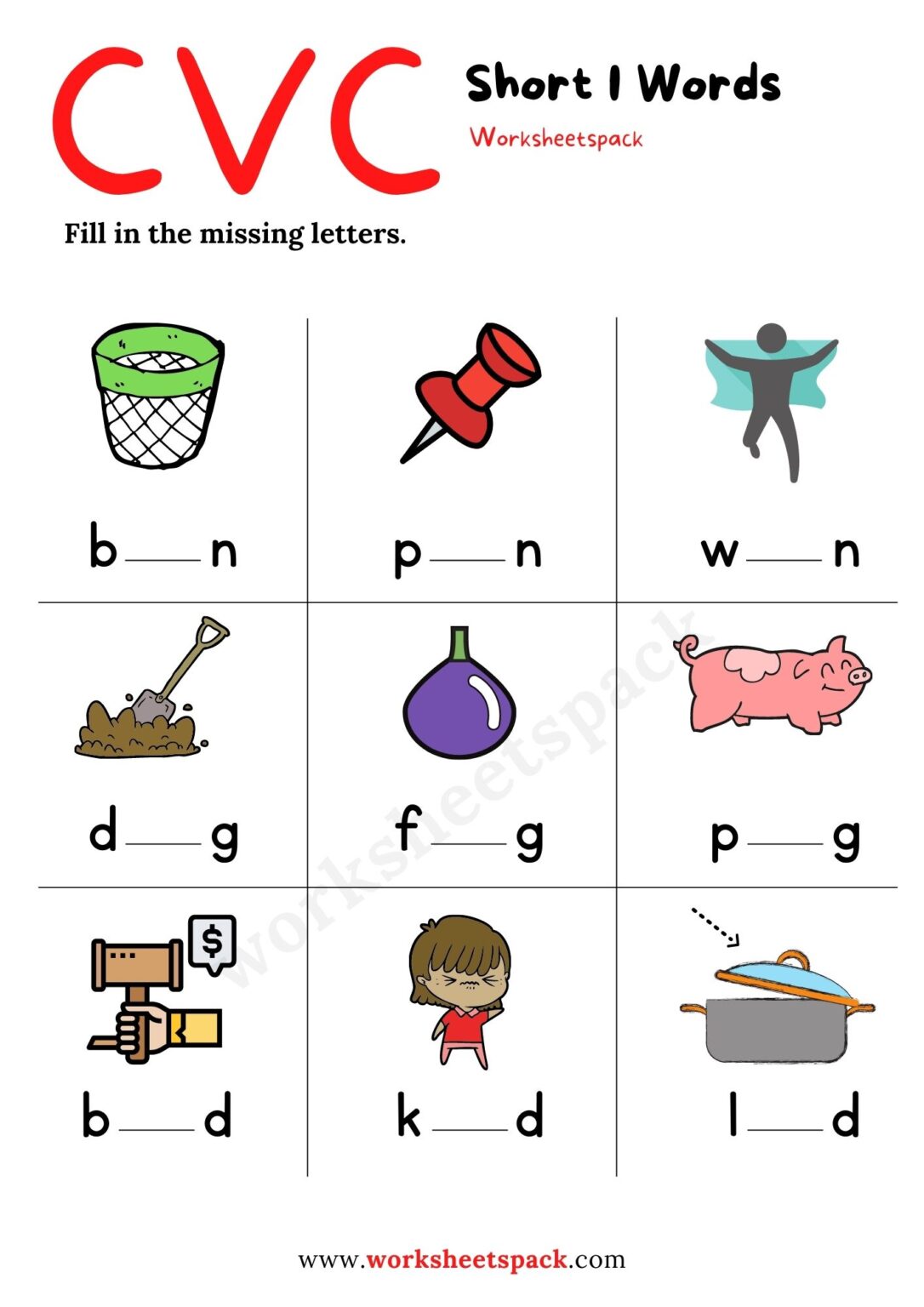 Free Short I Worksheets for Kindergarten - worksheetspack