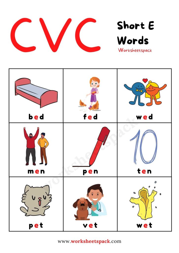 Short e CVC Words with Pictures