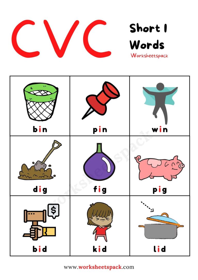 Free CVC Words with Pictures PDF - worksheetspack