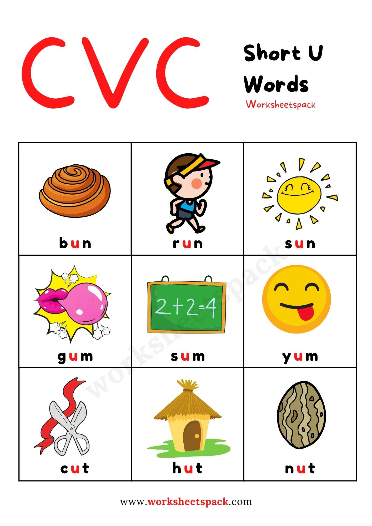 Free CVC Words with Pictures PDF - worksheetspack