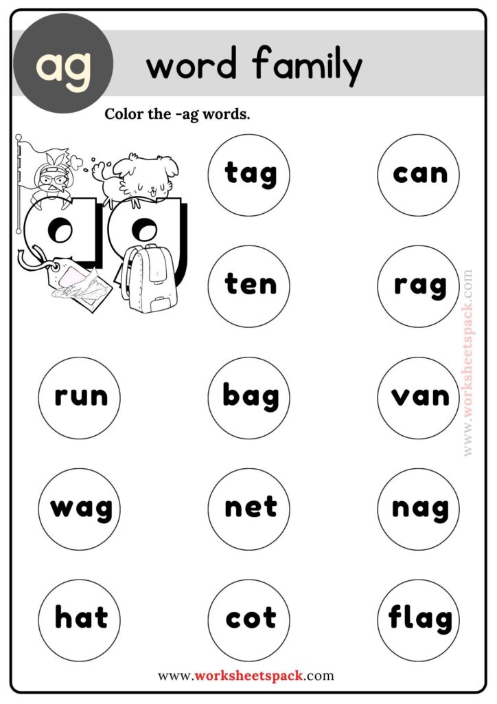 Ag Word Family Coloring Activities