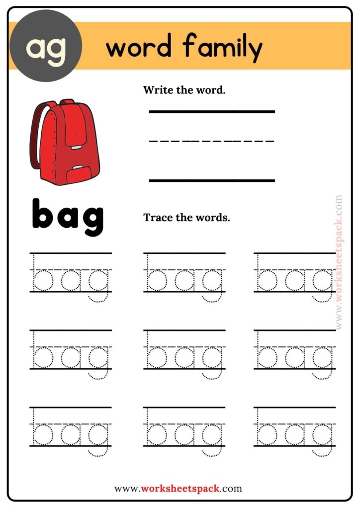 Ag Word Family Tracing Sheets