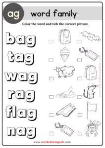 Ag Word Family Coloring Activities - worksheetspack