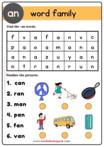 An Word Family - worksheetspack