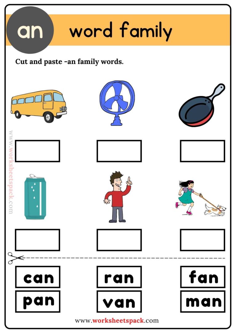 Free AN Word Family List - worksheetspack