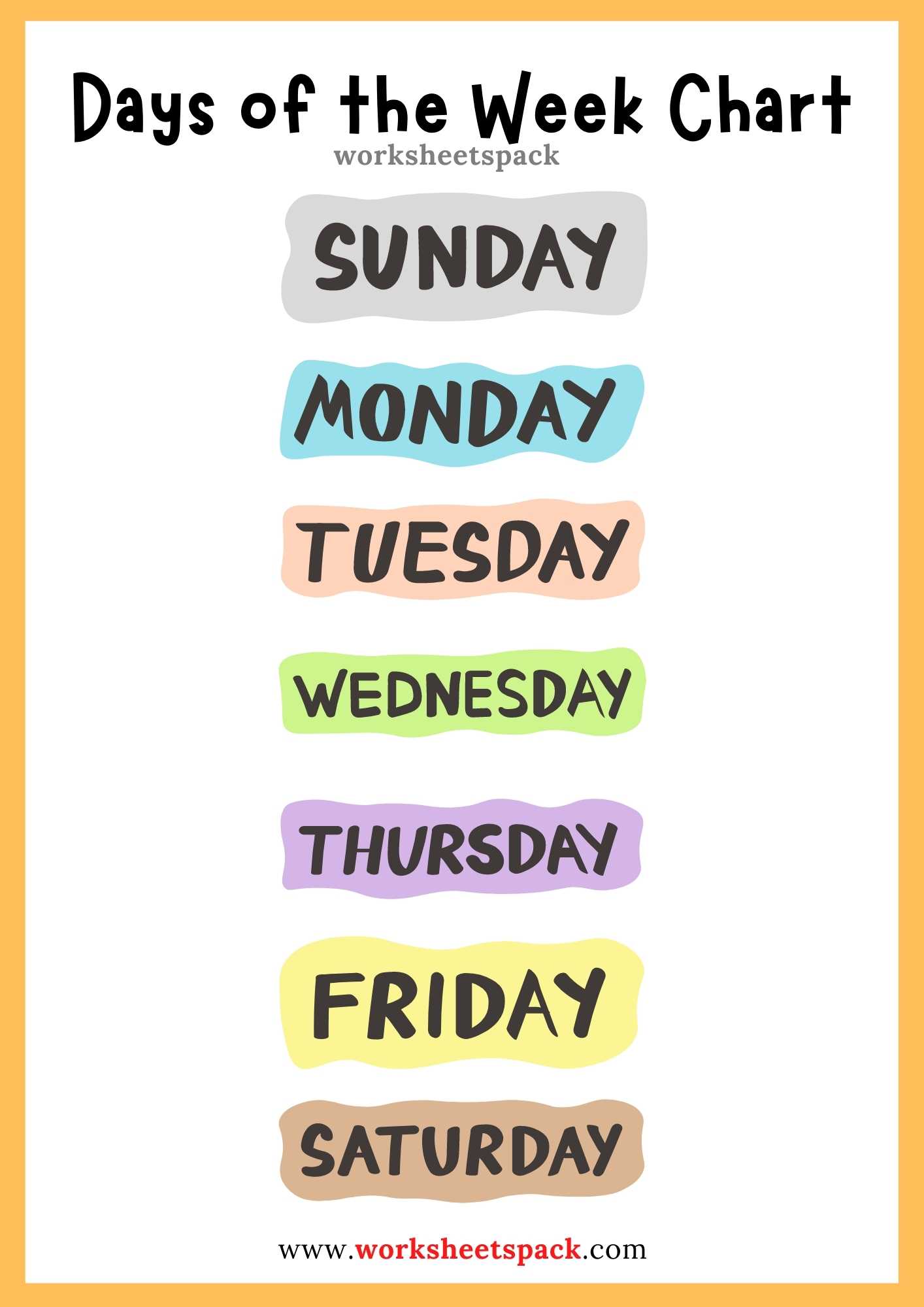 Days of the Week Chart Free Printable worksheetspack
