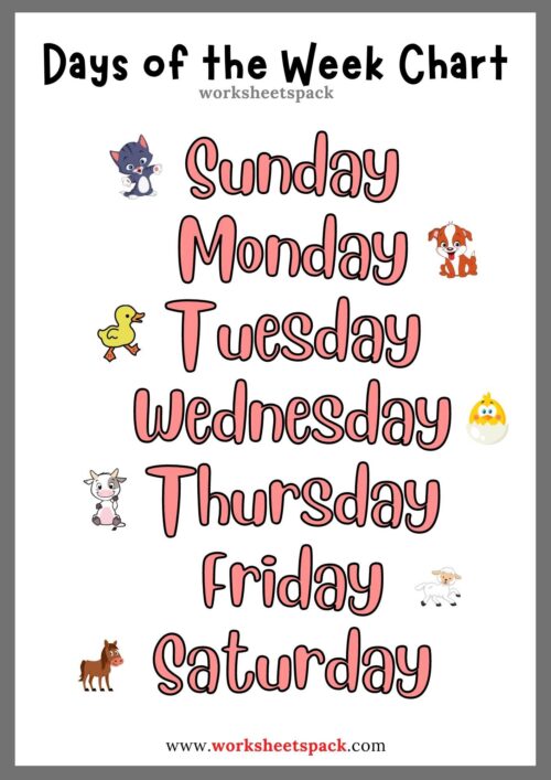 Days of the Week Chart Free Printable worksheetspack