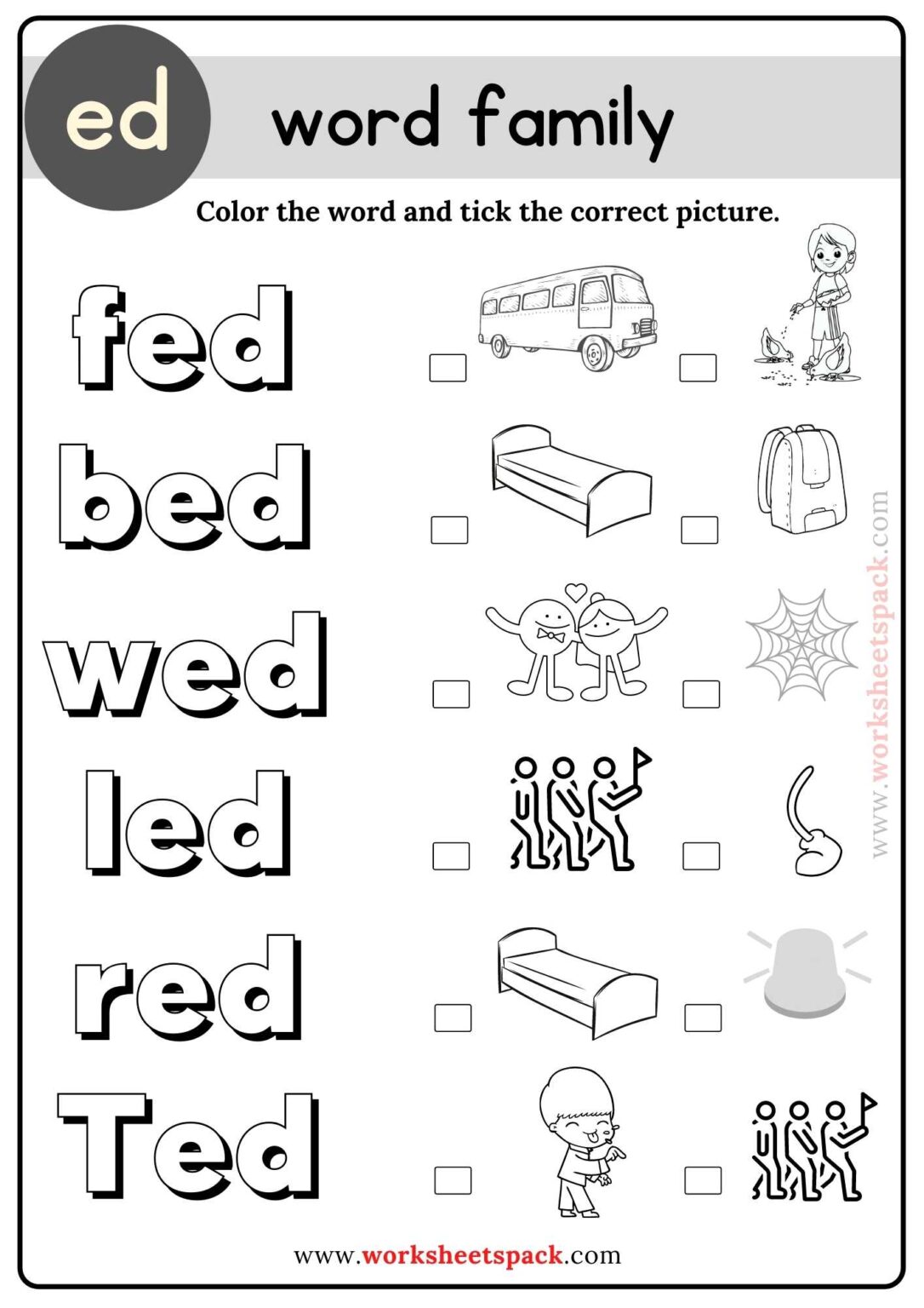 Ed Word Family Coloring Worksheets - worksheetspack